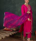 Women Ethnic Motifs Embroidered Regular Thread Work Kurta with Trousers & With Dupatta