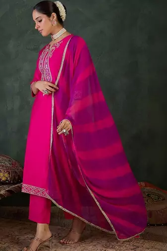 Women Ethnic Motifs Embroidered Regular Thread Work Kurta with Trousers & With Dupatta