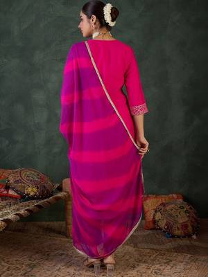 Women Ethnic Motifs Embroidered Regular Thread Work Kurta with Trousers & With Dupatta 4