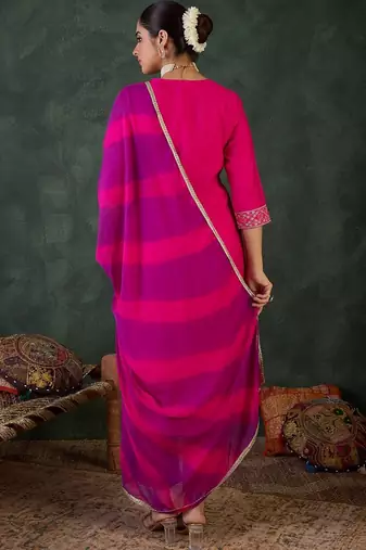Women Ethnic Motifs Embroidered Regular Thread Work Kurta with Trousers & With Dupatta