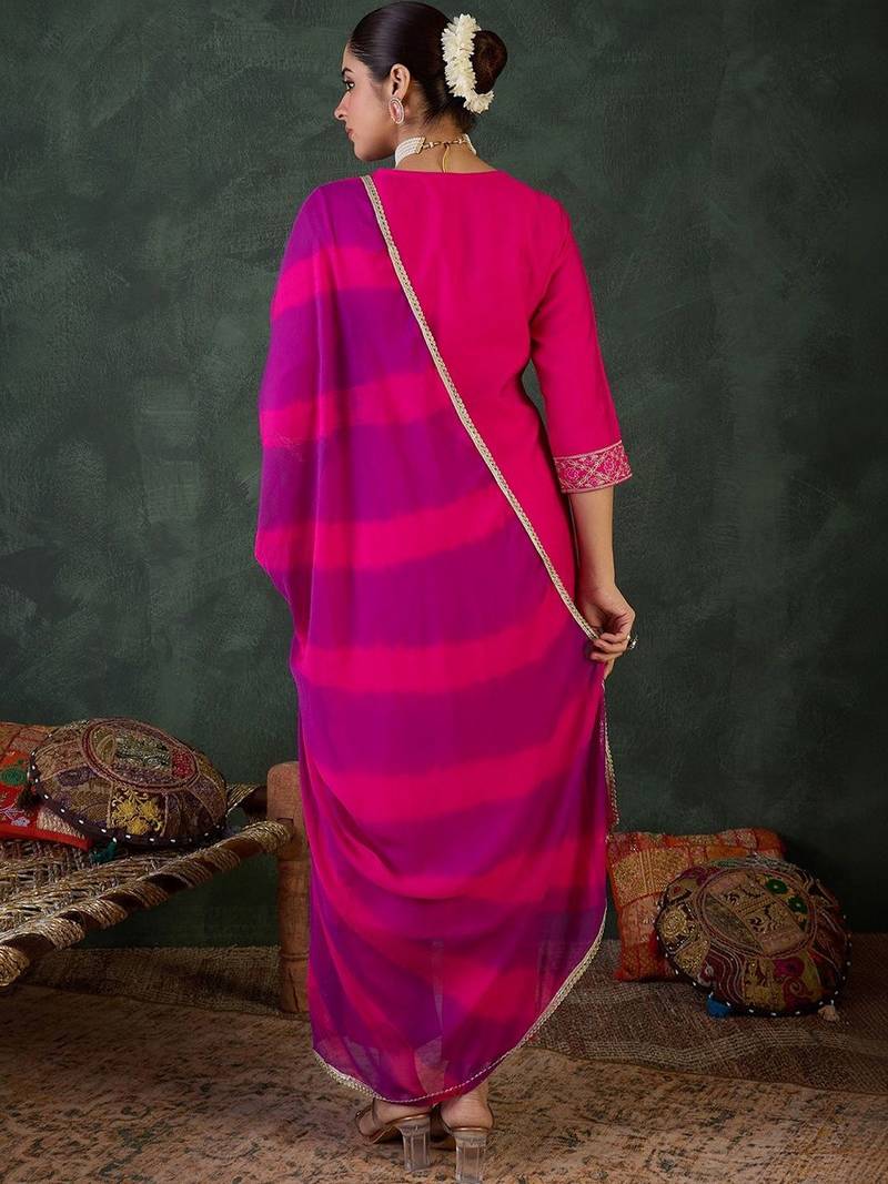 Women Ethnic Motifs Embroidered Regular Thread Work Kurta with Trousers & With Dupatta