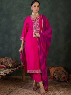 Women Ethnic Motifs Embroidered Regular Thread Work Kurta with Trousers & With Dupatta 6