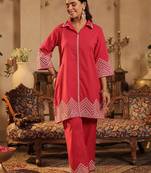 Women Ethnic Motifs Embroidered Regular Thread Work Pure Cotton Kurta with Palazzos