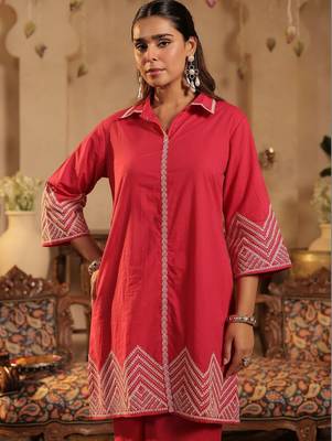 Women Ethnic Motifs Embroidered Regular Thread Work Pure Cotton Kurta with Palazzos 2