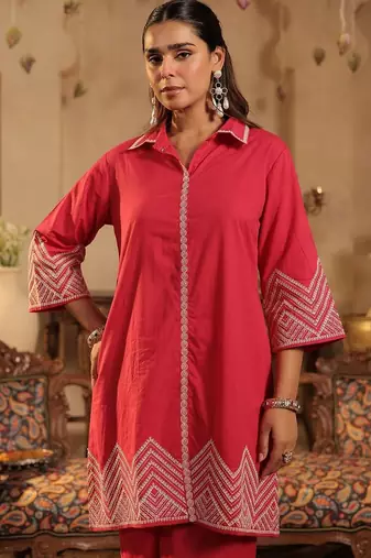 Women Ethnic Motifs Embroidered Regular Thread Work Pure Cotton Kurta with Palazzos