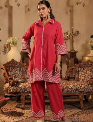 Women Ethnic Motifs Embroidered Regular Thread Work Pure Cotton Kurta with Palazzos 3