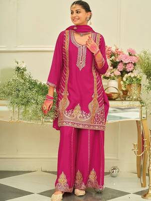Women Ethnic Motifs Embroidered Regular Kurta with Palazzos & With Dupatta 1