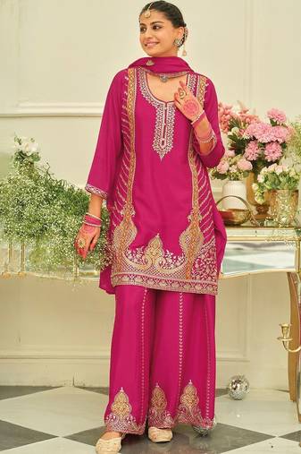 Women Ethnic Motifs Embroidered Regular Kurta with Palazzos & With Dupatta