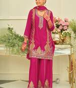 Women Ethnic Motifs Embroidered Regular Kurta with Palazzos & With Dupatta