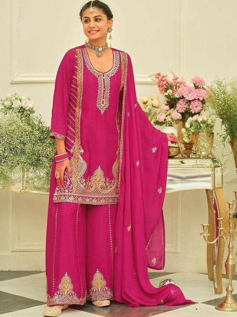Women Ethnic Motifs Embroidered Regular Kurta with Palazzos & With Dupatta
