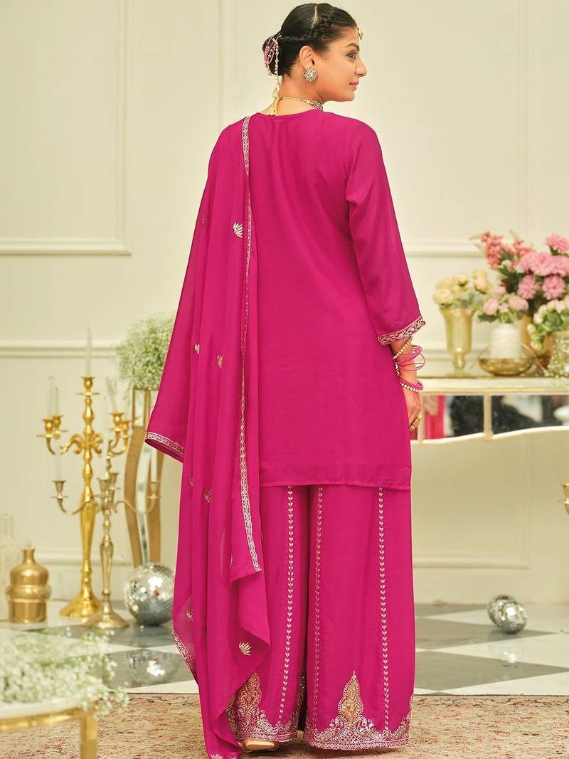 Women Ethnic Motifs Embroidered Regular Kurta with Palazzos & With Dupatta