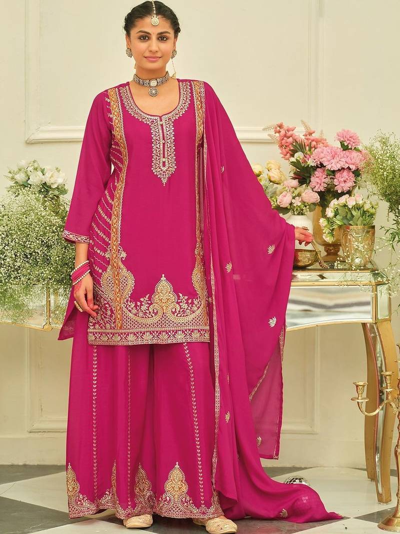 Women Ethnic Motifs Embroidered Regular Kurta with Palazzos & With Dupatta