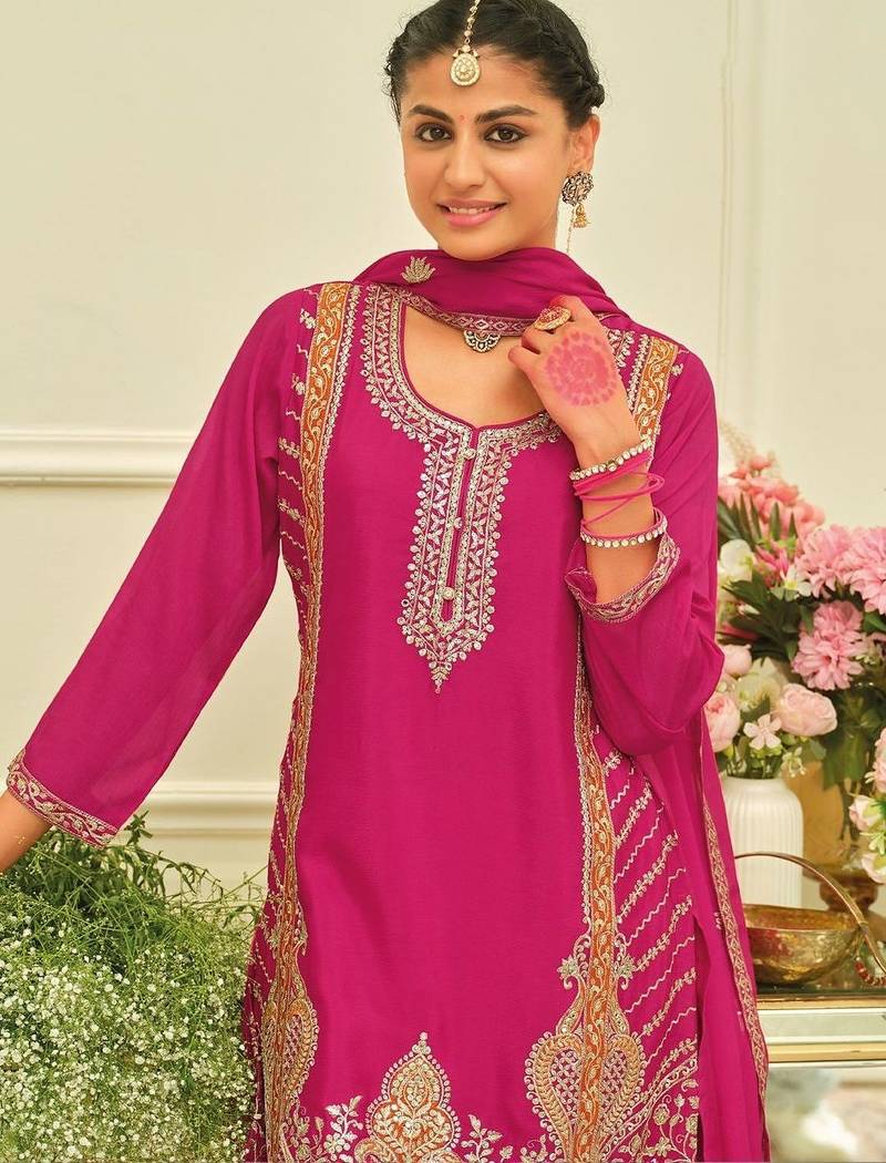 Women Ethnic Motifs Embroidered Regular Kurta with Palazzos & With Dupatta