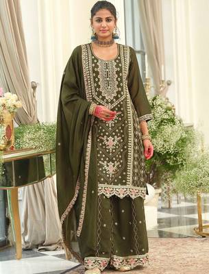 Women Ethnic Motifs Embroidered Regular Thread Work Kurta with Palazzos & With Dupatta 1