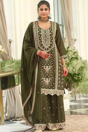 Women Ethnic Motifs Embroidered Regular Thread Work Kurta with Palazzos & With Dupatta
