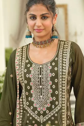 Women Ethnic Motifs Embroidered Regular Thread Work Kurta with Palazzos & With Dupatta