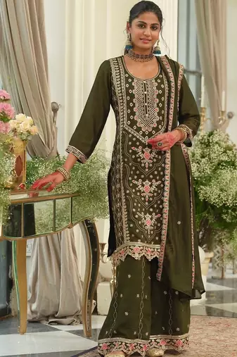 Women Ethnic Motifs Embroidered Regular Thread Work Kurta with Palazzos & With Dupatta