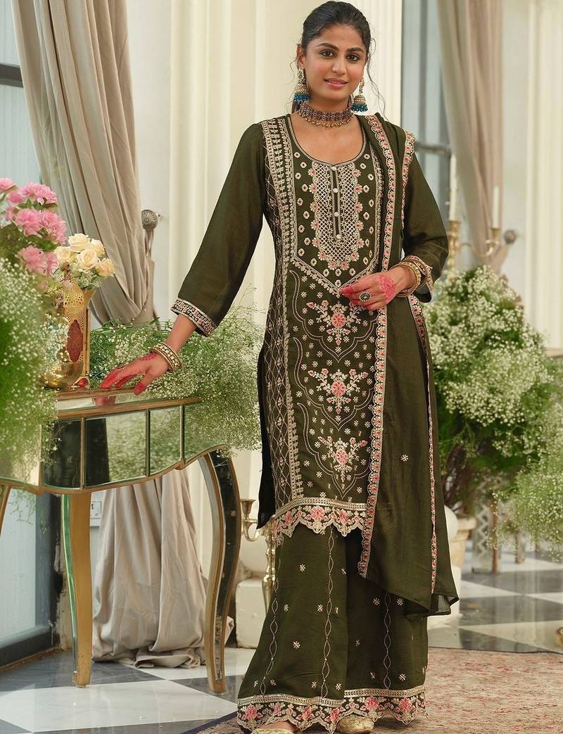 Women Ethnic Motifs Embroidered Regular Thread Work Kurta with Palazzos & With Dupatta