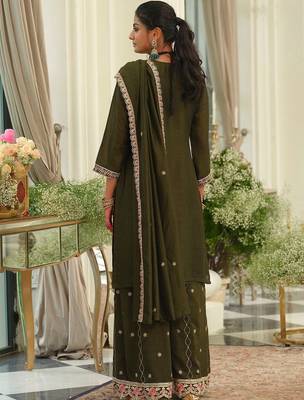 Women Ethnic Motifs Embroidered Regular Thread Work Kurta with Palazzos & With Dupatta 4