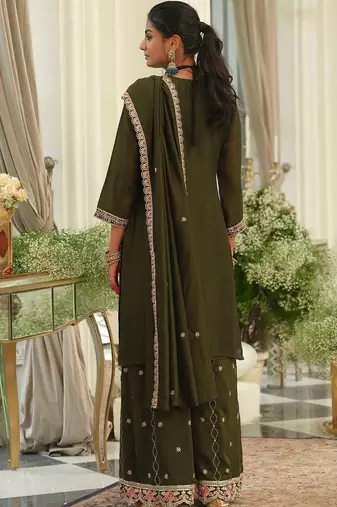 Women Ethnic Motifs Embroidered Regular Thread Work Kurta with Palazzos & With Dupatta