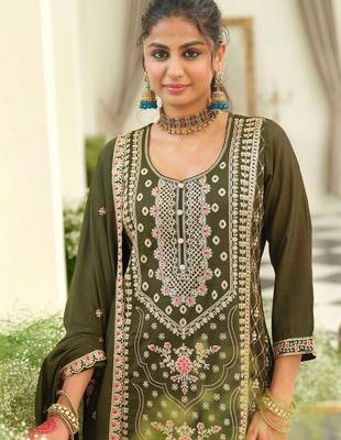 Women Ethnic Motifs Embroidered Regular Thread Work Kurta with Palazzos & With Dupatta 5