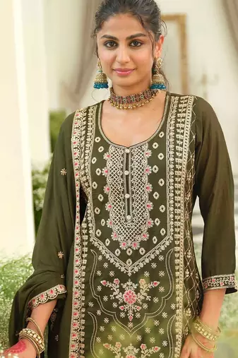 Women Ethnic Motifs Embroidered Regular Thread Work Kurta with Palazzos & With Dupatta