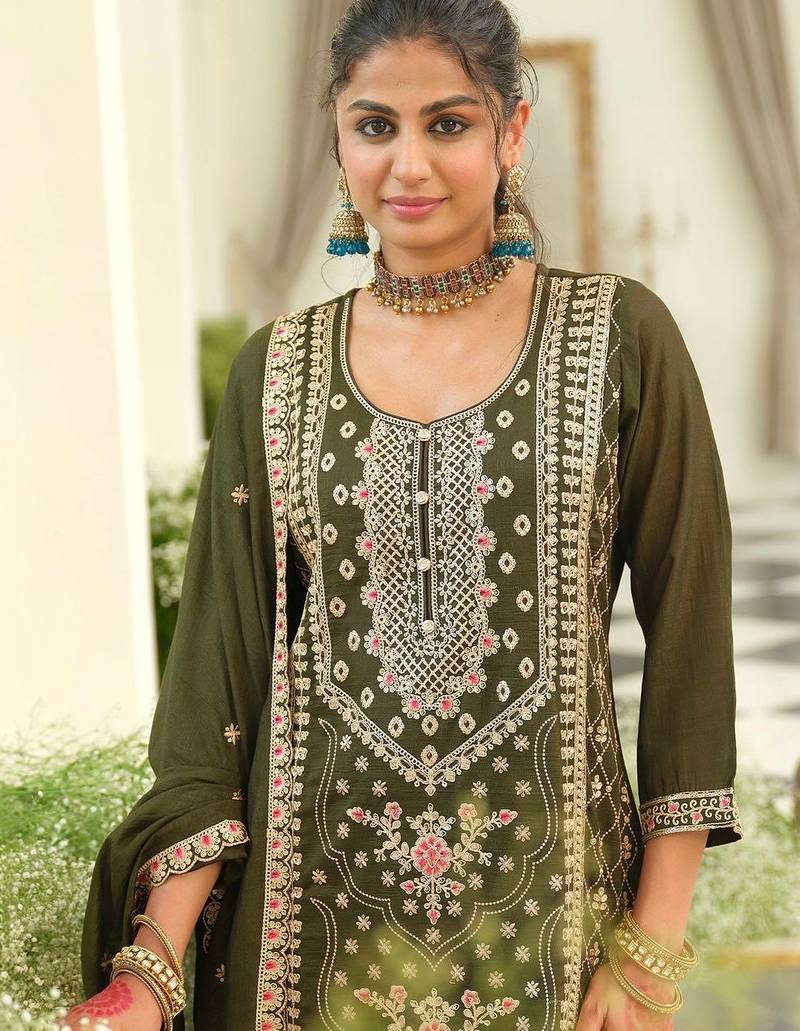 Women Ethnic Motifs Embroidered Regular Thread Work Kurta with Palazzos & With Dupatta
