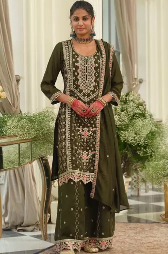 Women Ethnic Motifs Embroidered Regular Thread Work Kurta with Palazzos & With Dupatta