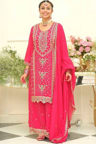 Women Ethnic Motifs Embroidered Regular Kurta with Palazzos & With Dupatta