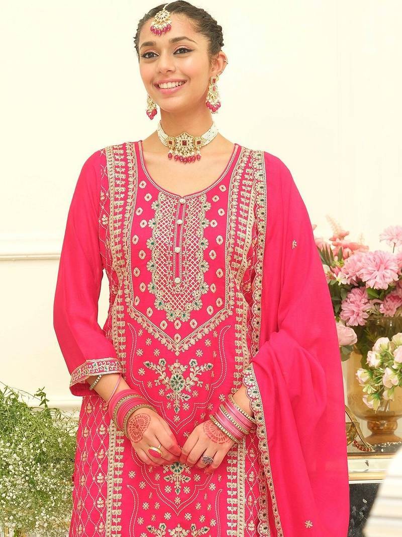Women Ethnic Motifs Embroidered Regular Kurta with Palazzos & With Dupatta