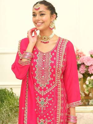 Women Ethnic Motifs Embroidered Regular Kurta with Palazzos & With Dupatta 4