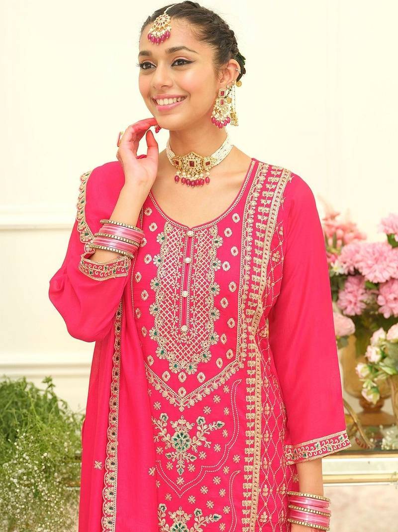 Women Ethnic Motifs Embroidered Regular Kurta with Palazzos & With Dupatta