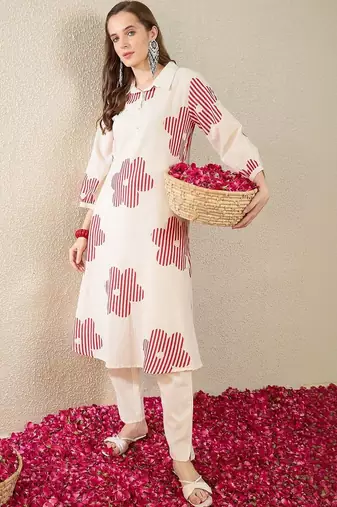 Women Floral Printed Regular Pure Cotton Kurta with Trousers