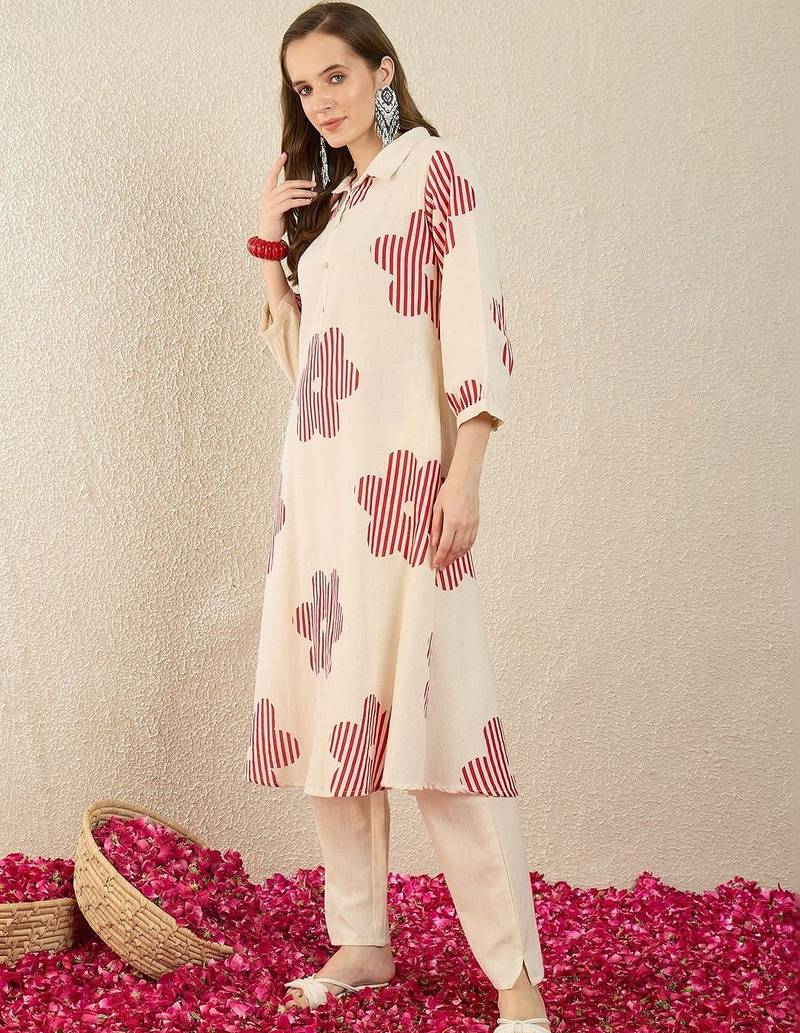 Women Floral Printed Regular Pure Cotton Kurta with Trousers