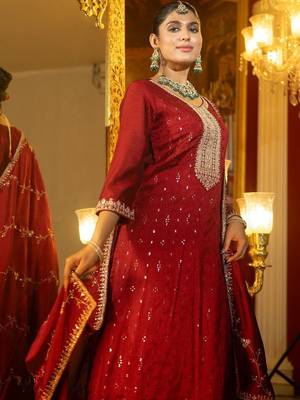Women Ethnic Motifs Embroidered Regular Thread Work Kurta with Trousers & With Dupatta 2