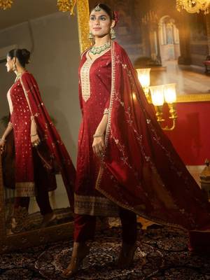 Women Ethnic Motifs Embroidered Regular Thread Work Kurta with Trousers & With Dupatta 6