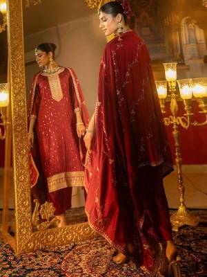 Women Ethnic Motifs Embroidered Regular Thread Work Kurta with Trousers & With Dupatta 7