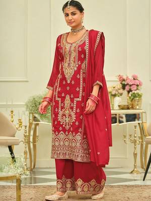 Women Ethnic Motifs Embroidered Regular Thread Work Kurta with Palazzos & With Dupatta 1
