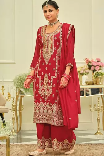 Women Ethnic Motifs Embroidered Regular Thread Work Kurta with Palazzos & With Dupatta