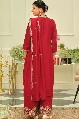 Women Ethnic Motifs Embroidered Regular Thread Work Kurta with Palazzos & With Dupatta