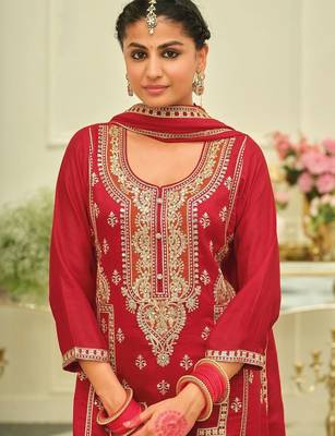 Women Ethnic Motifs Embroidered Regular Thread Work Kurta with Palazzos & With Dupatta 4