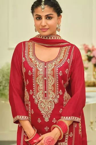 Women Ethnic Motifs Embroidered Regular Thread Work Kurta with Palazzos & With Dupatta