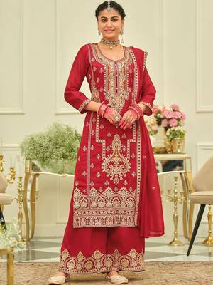 Women Ethnic Motifs Embroidered Regular Thread Work Kurta with Palazzos & With Dupatta 5