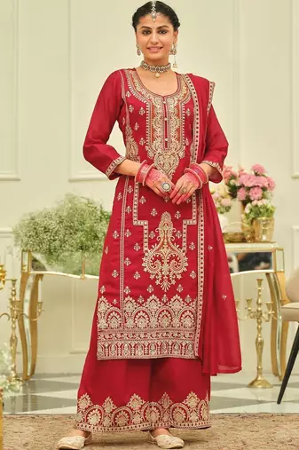 Women Ethnic Motifs Embroidered Regular Thread Work Kurta with Palazzos & With Dupatta