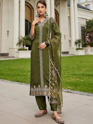 Women Ethnic Motifs Embroidered Regular Thread Work Kurta with Trousers & With Dupatta 1