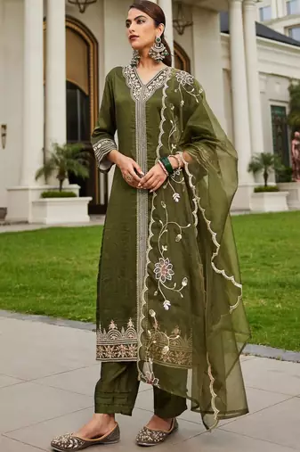 Women Ethnic Motifs Embroidered Regular Thread Work Kurta with Trousers & With Dupatta