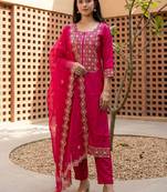 Women Ethnic Motifs Embroidered Regular Thread Work Kurta with Trousers & With Dupatta
