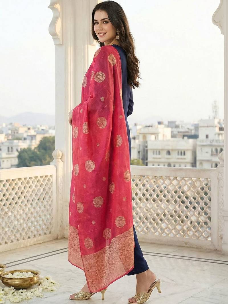 Women Ethnic Motifs Embroidered Regular Thread Work Kurta with Trousers & With Dupatta