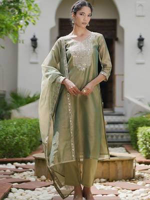 Women Ethnic Motifs Embroidered Regular Mirror Work Liva Kurta with Trousers & With Dupatta 1