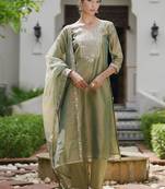 Women Ethnic Motifs Embroidered Regular Mirror Work Liva Kurta with Trousers & With Dupatta